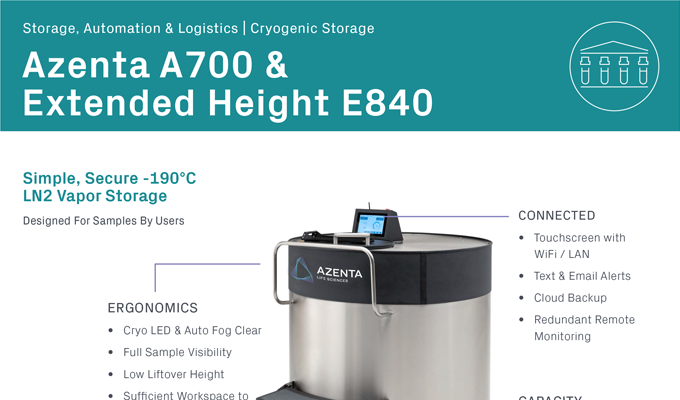A700 & E840 High Efficiency Cryogenic Freezer Specifications
