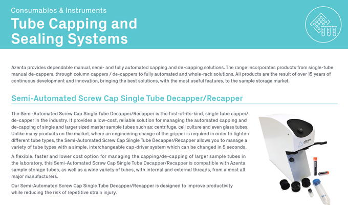 Semi-Automated Screw Cap Single Tube Decapper/Recapper Flyer