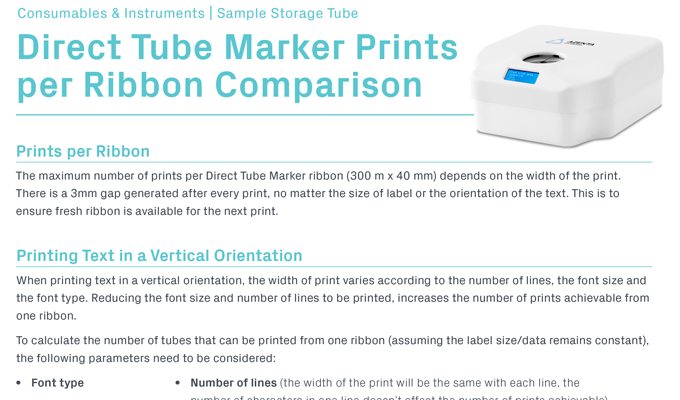 Direct Tube Marker Prints per Ribbon Comparison