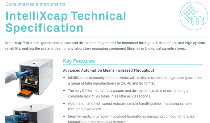 IntelliXcap™ Automated Screw Cap Decapper/Recapper Technical Specs