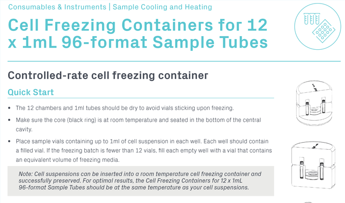 Alcohol-Free Cell Freezing Containers for 12 x 1ml 96-format Sample Tubes Flyer