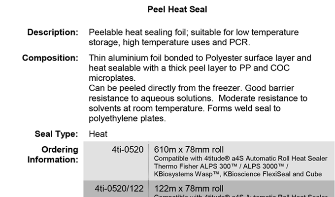Peel Heat Seal Data Sheet