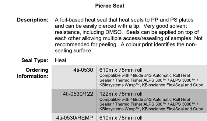 Pierce Heat Seal Data Sheet Request