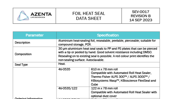 Foil Heat Seal Data Sheet