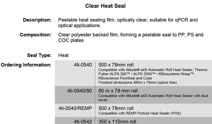 Clear Heat Seal Data Sheet Request