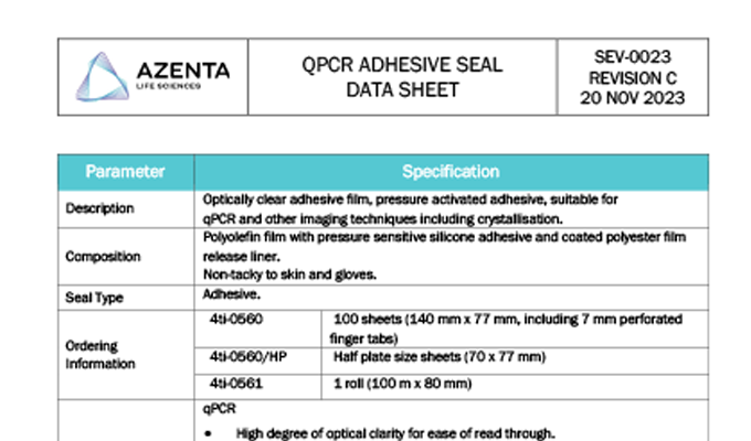 qPCR Adhesive Seal Data Sheet