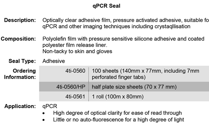 qPCR Adhesive Seal Data Sheet
