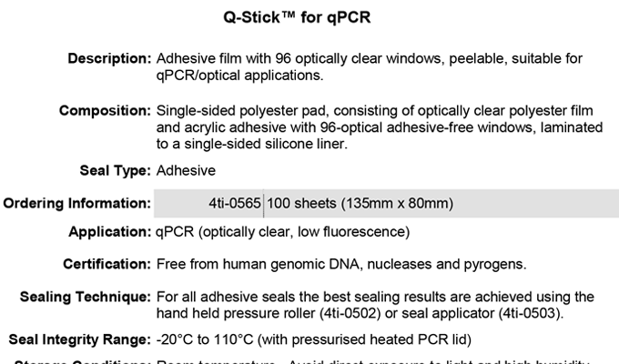Optically Clear Windowed qPCR Seal Data Sheet
