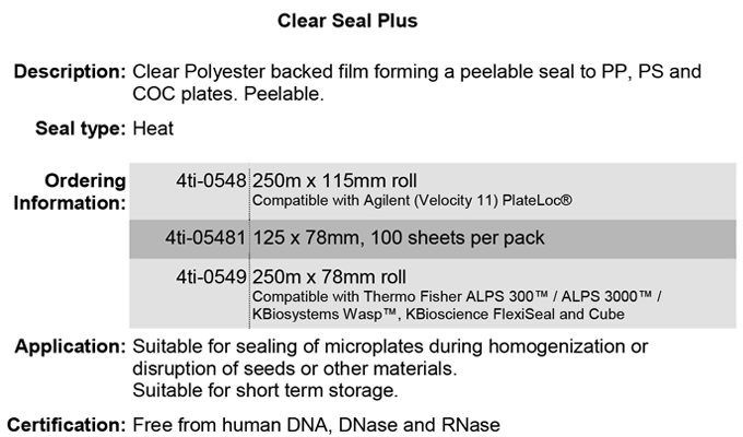Clear Heat Seal Plus Data Sheet