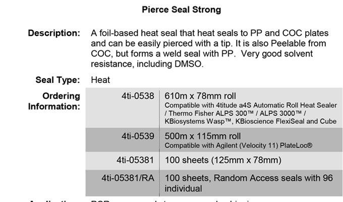Pierce Heat Seal Strong Data Sheet