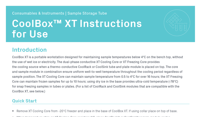 CoolBox™ XT Cooling Workstation, Single Capacity Instructions for Use