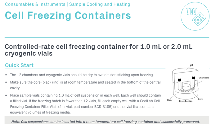Alcohol-Free Cell Freezing Containers for 12 x 1ml or 2ml Cryo Tubes Instructions for Use