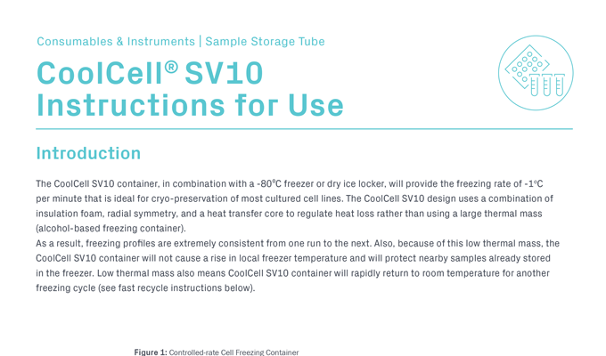 CoolCell® SV10 Cell Freezing Containers for 6  x 10ml Injectable Cell Therapy Ampules Instructions for Use