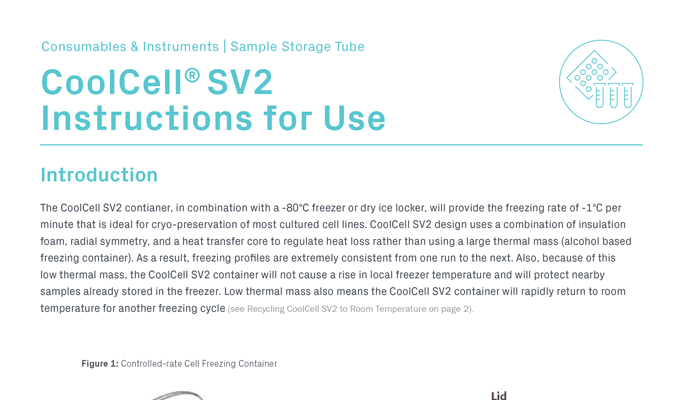 CoolCell® SV2 Cell Freezing Containers for 12  x 2ml Injectable Cell Therapy Ampules Instructions for Use