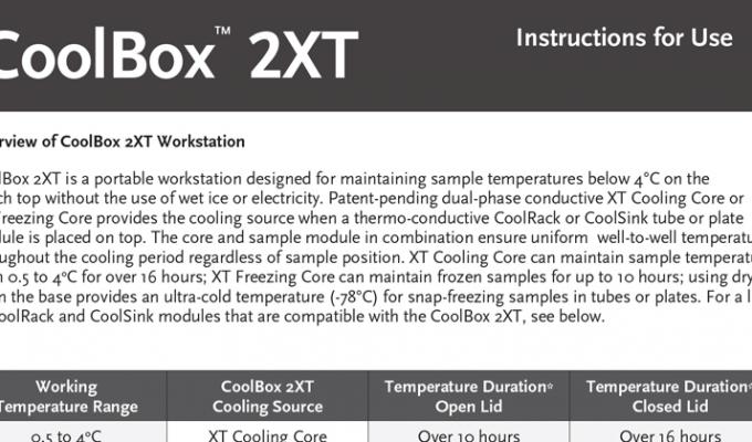 Cooling Workstation, Double Capacity Instructions for Use