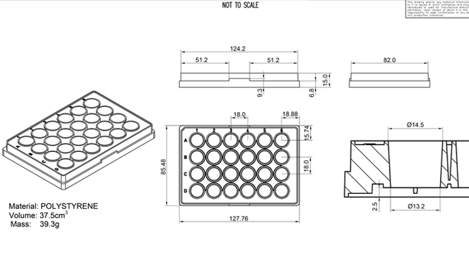 24 Well Optically Clear Tissue Culture Plate Technical Drawing