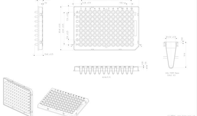 FrameStar® 96 Well Semi-Skirted PCR Plate, Roche Style Technical Drawing