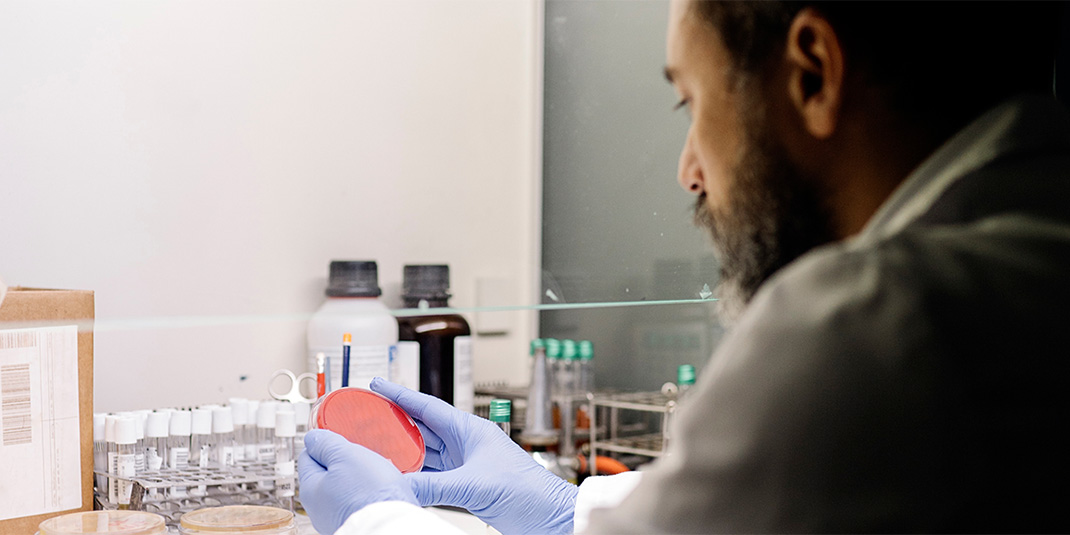 scientist holding a petri dish