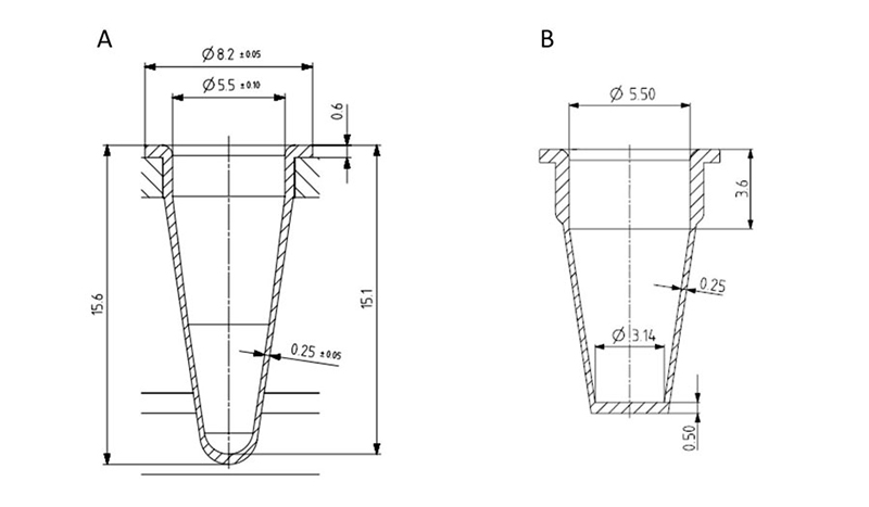 Differences in tube format between the standard conical PCR tube and the flat bottom tubes