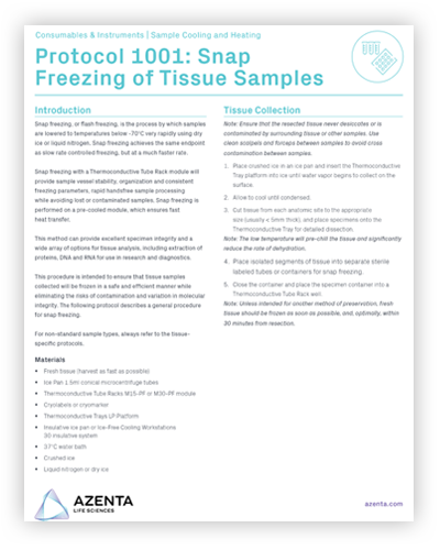 Snap Freezing of Tissue Samples Using CoolRack™ Thermoconductive Tube Racks