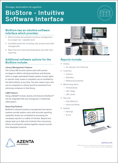BioStore™ -190°C LN2-Based Automated Storage System - Intuitive Software Interface Flyer