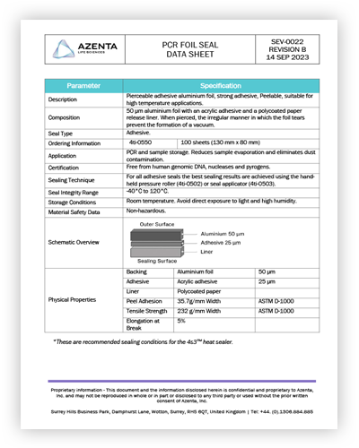 PCR Foil Seal Data Sheet