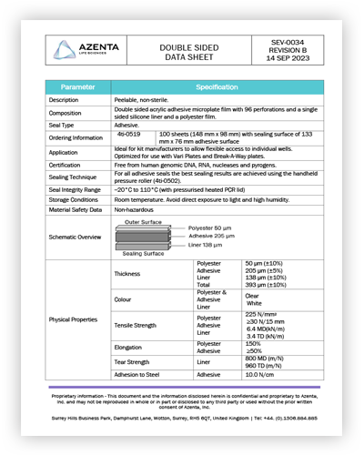 Double Sided Re-Sealable Adhesive Film Data Sheet