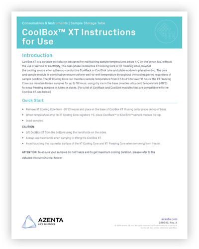 CoolBox XT Cooling Workstation, Single Capacity Instructions for Use