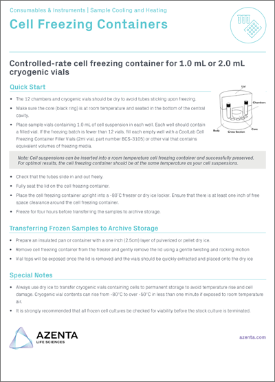 Alcohol-Free Cell Freezing Containers for 12 x 1ml or 2ml Cryo Tubes Instructions for Use