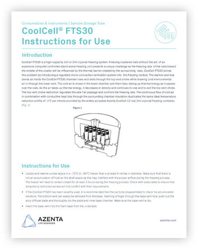 CoolCell FTS30 Cell Freezing Containers for 30 x 1ml or 2ml Cryo Tubes Instructions for Use
