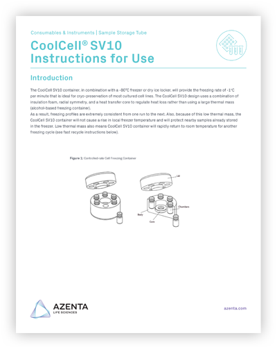 CoolCell SV10 Cell Freezing Containers for 6  x 10ml Injectable Cell Therapy Ampules Instructions for Use