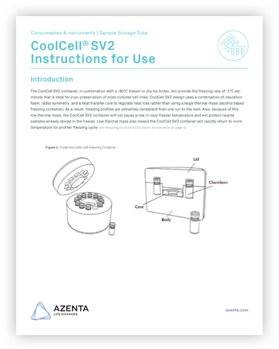 CoolCell SV2 Cell Freezing Containers for 12  x 2ml Injectable Cell Therapy Ampules Instructions for Use
