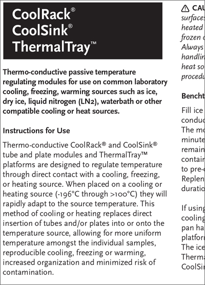 Thermoconductive Tube Rack, Sink and Tray Instructions for Use