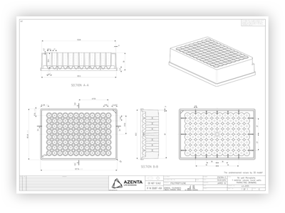 96 Round Deep Well Storage Microplate, For Magnetic Separators Technical Drawing