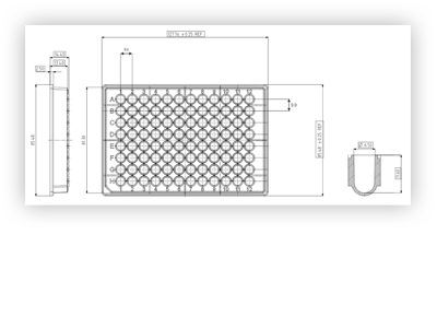 96 Round Well Storage Microplate (300µl, U shaped) Technical Drawing