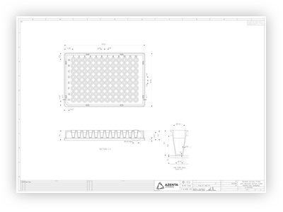 Individual Access 96 Well Skirted Flat Bottom PCR Plate, 2D Coded Technical Drawing