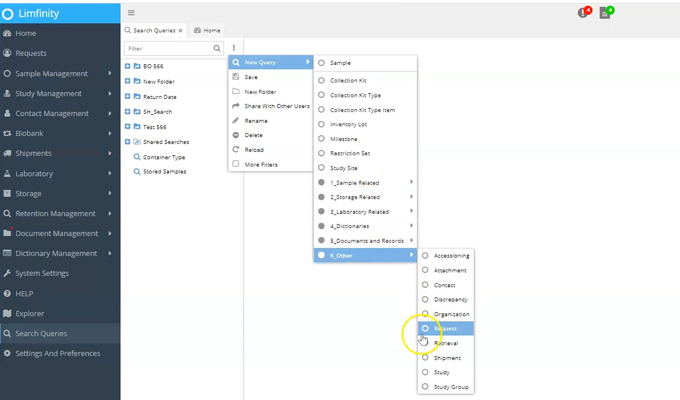 Limfinity® Biobanking LIMS: Conditional Search on Grid View